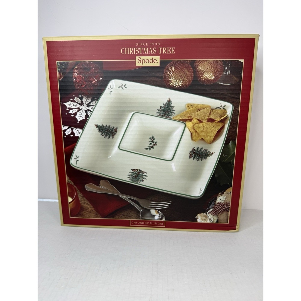 Spode China Christmas Tree - Square Chip and Dip Set - New in box 12" X 12"